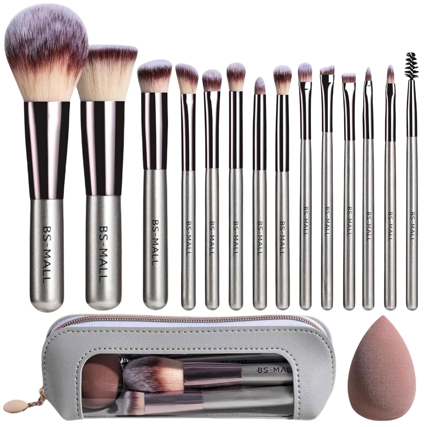 Travel Makeup Brush Set BS-MALL 14 Pcs with 1 Pcs Makeup Sponge